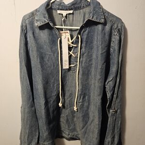 Jane and Delancey Denim Lace-Up Blouse‎